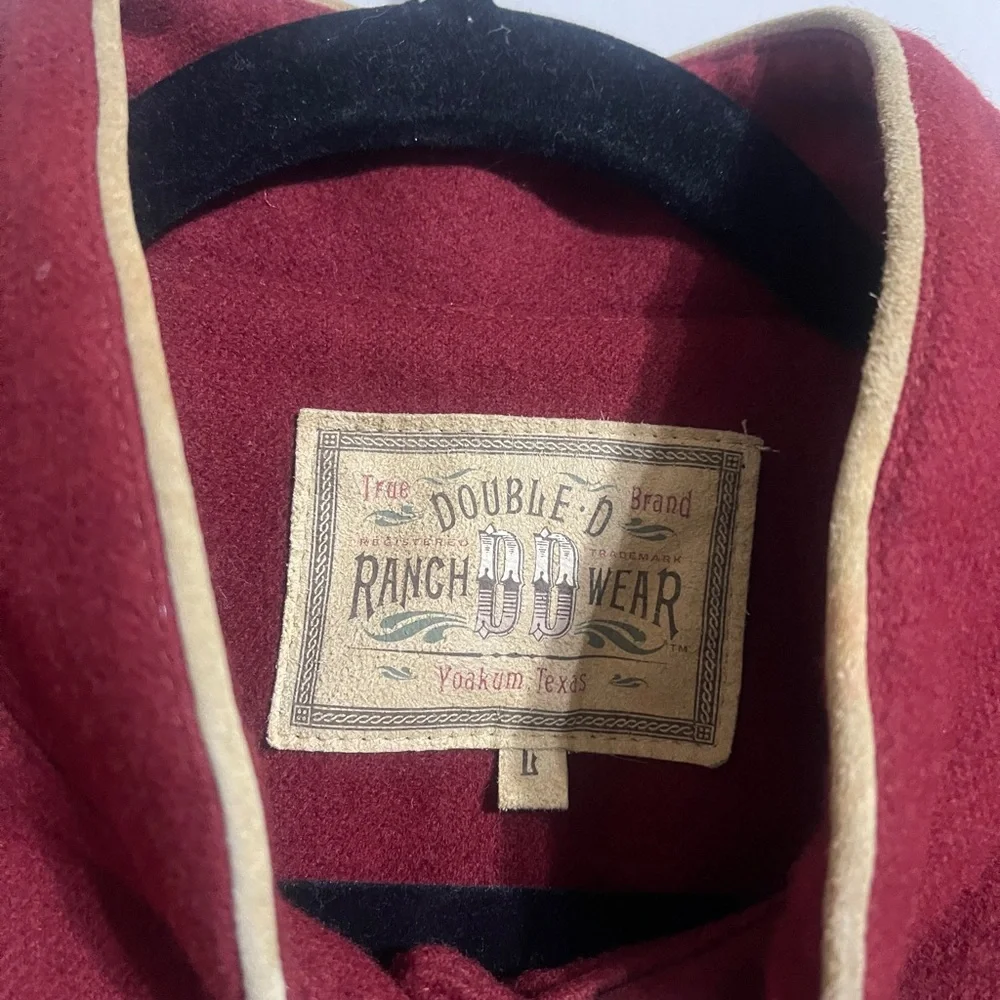 Double D Ranch Wear Deep Red Embroidered Wool Jacket with Leather Fringe - Picture 2 of 6